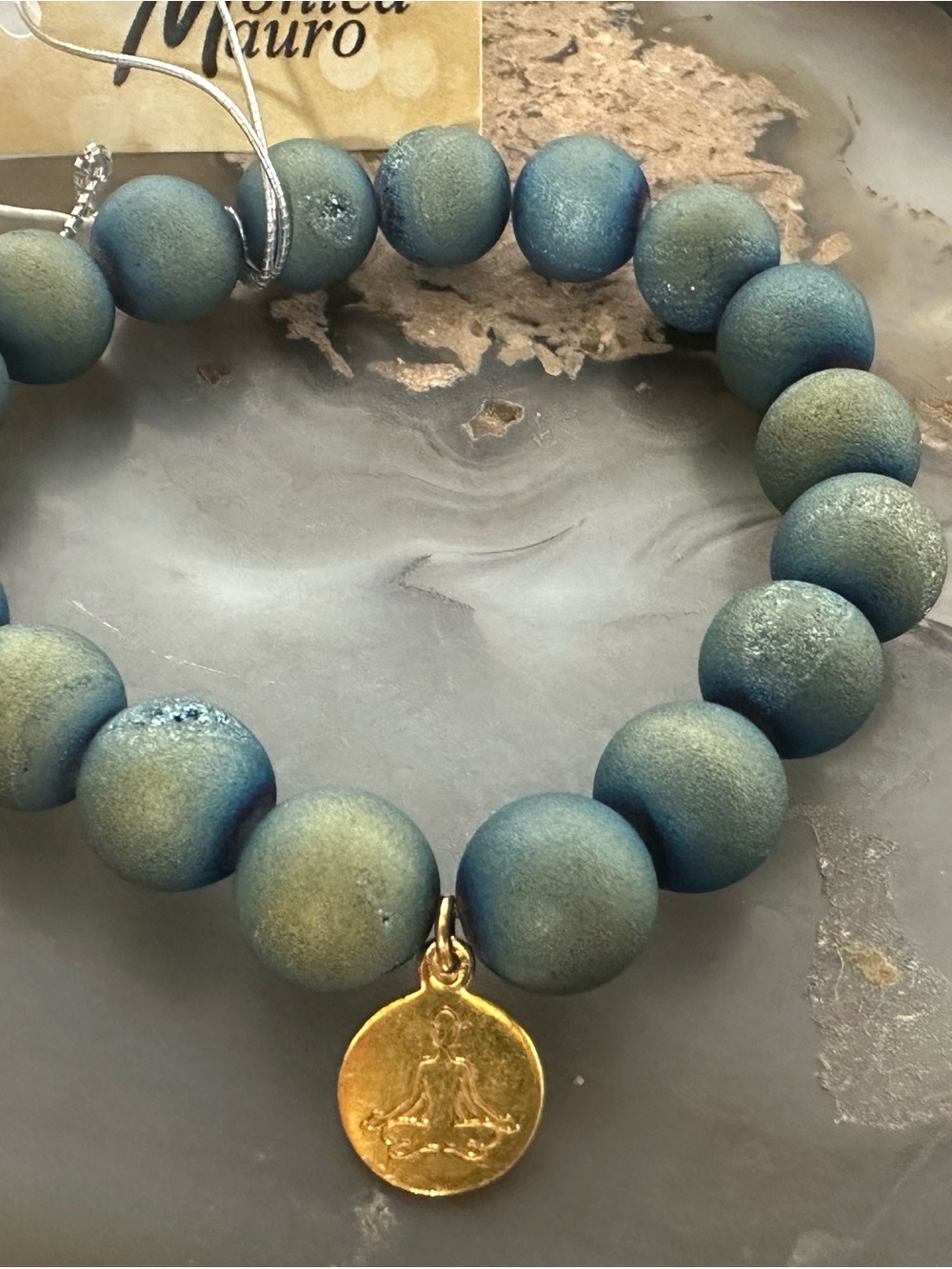 Monica Mauro Beaded Blue-Green Bracelet with Gold Charm